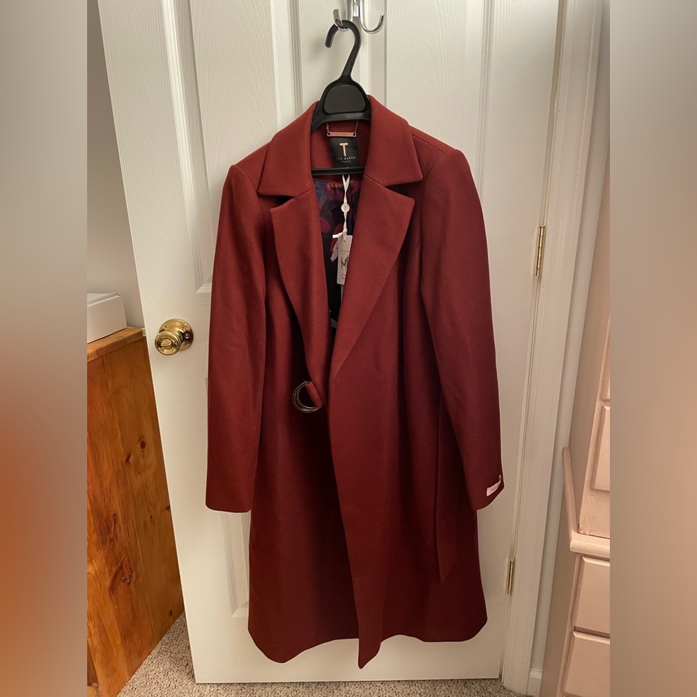 Ted Baker Dezpina long belted wrap overcoat, TB size 2/US 6, dark brown